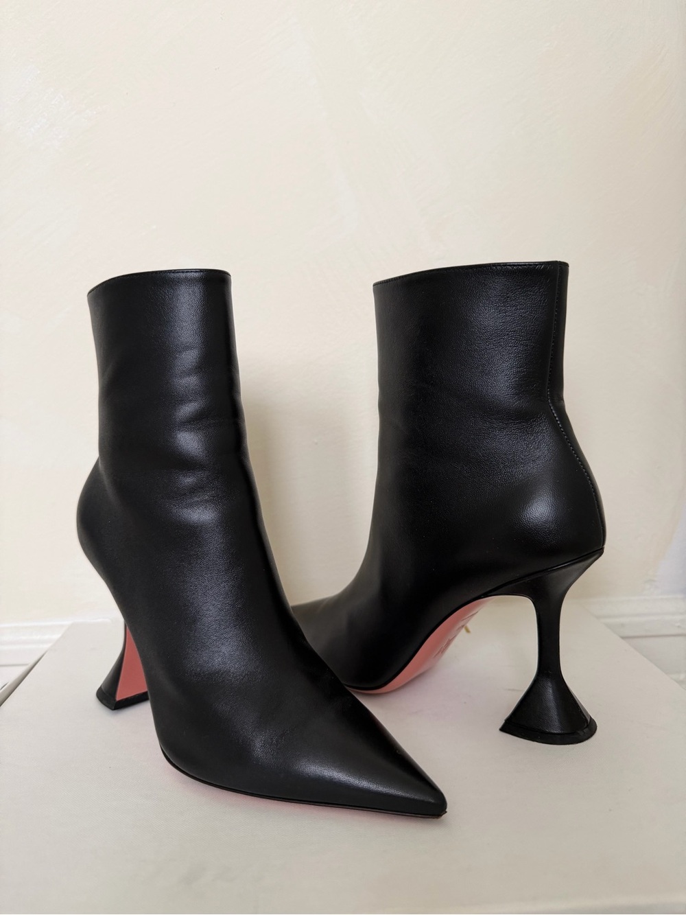 Amina Muaddi Black Leather Giorgia Boot Sizs 37.5